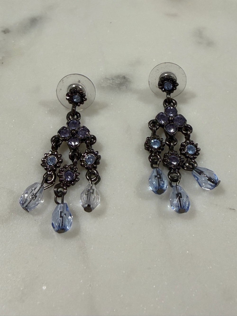 Delicate Blue Crystal Chandelier Earrings
